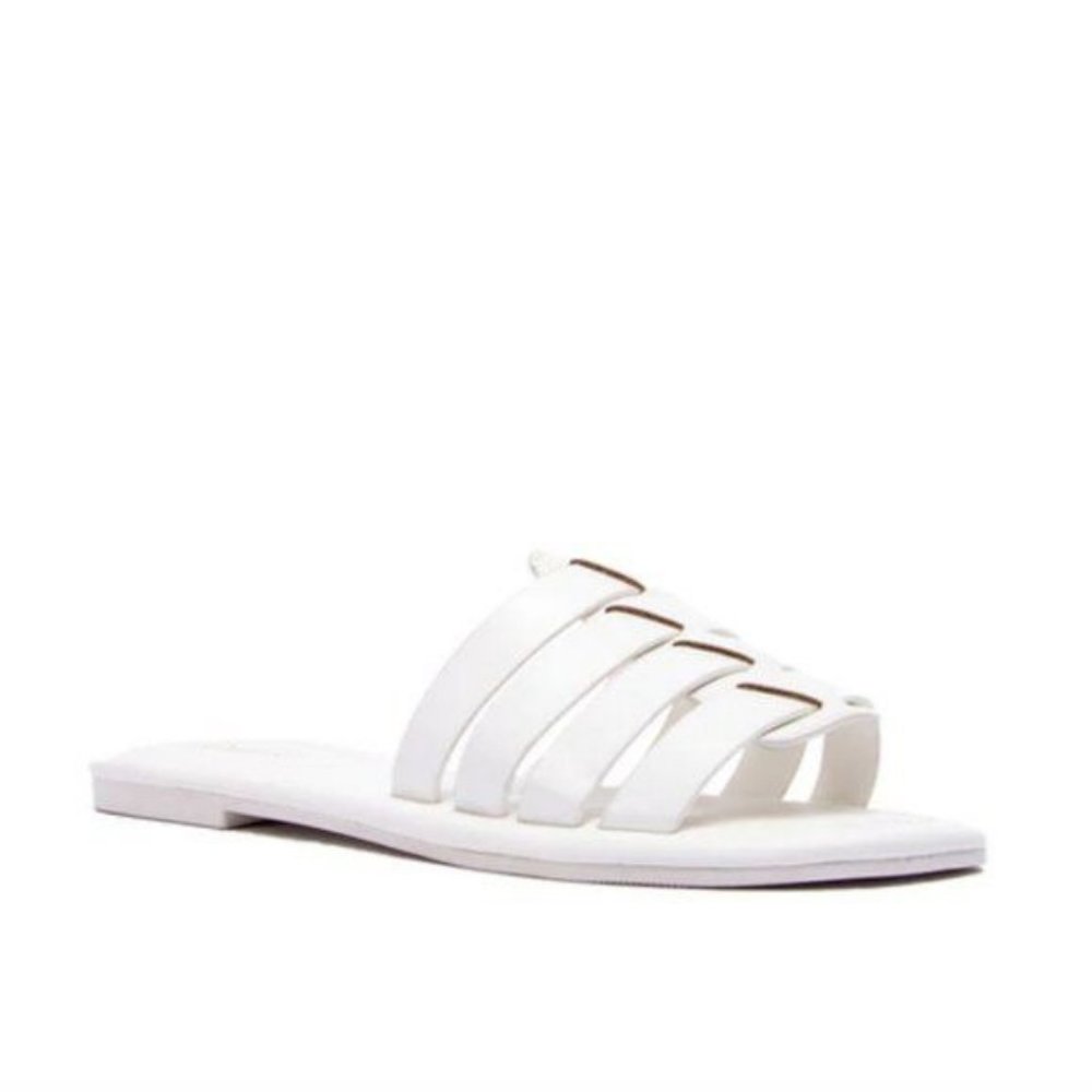 !! NEW !! Soft Vegan Leather Caged Slide Sandals in White - Picture 3 of 9